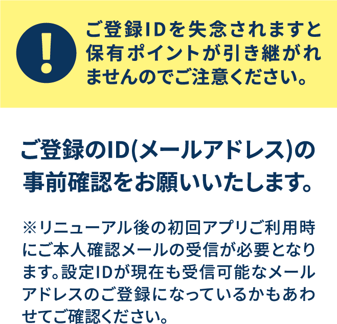 ご登録を失念されますと保有ポイントが引き継がれませんのでご注意ください。